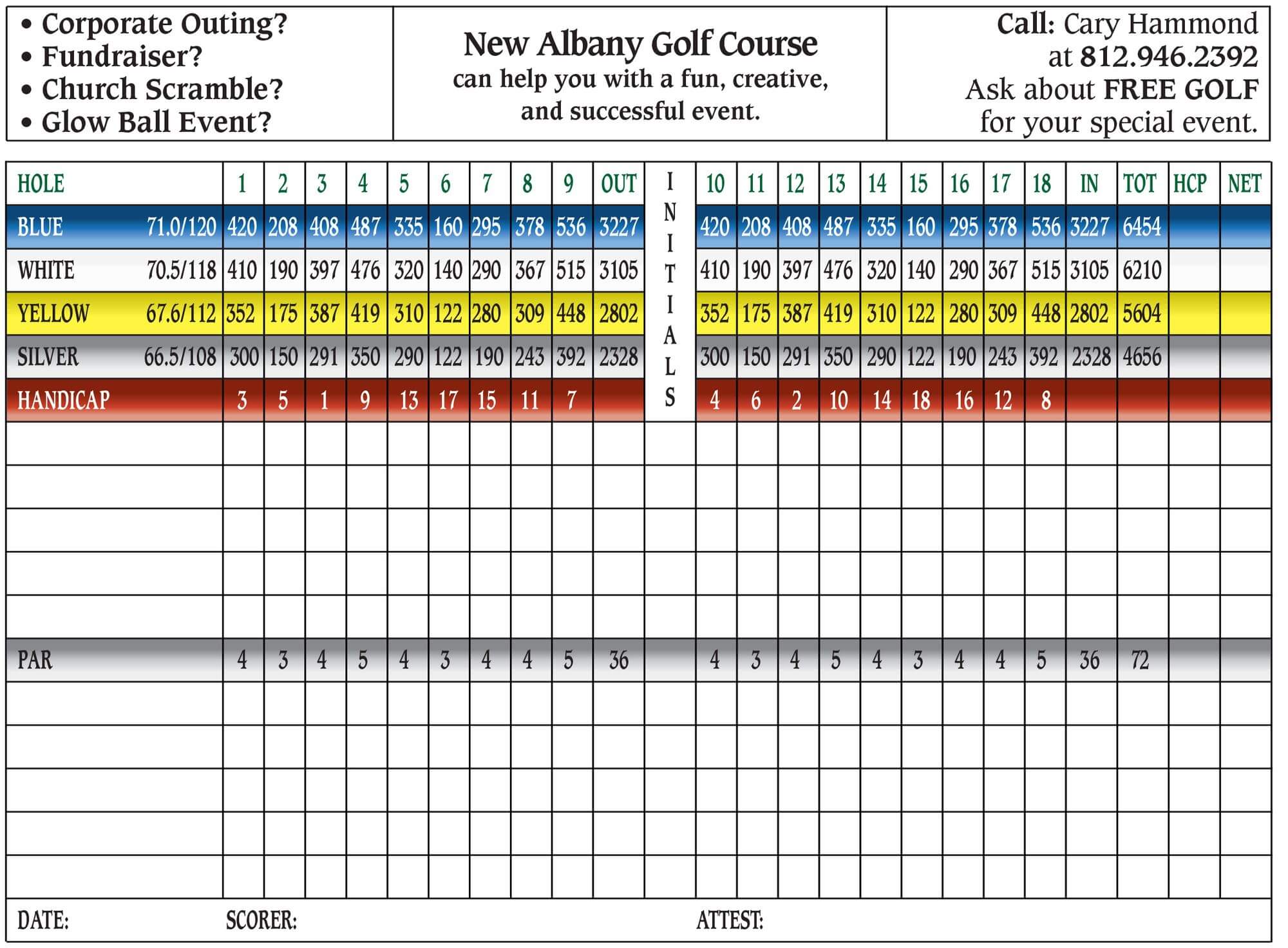 Scorecard New Albany Golf Course